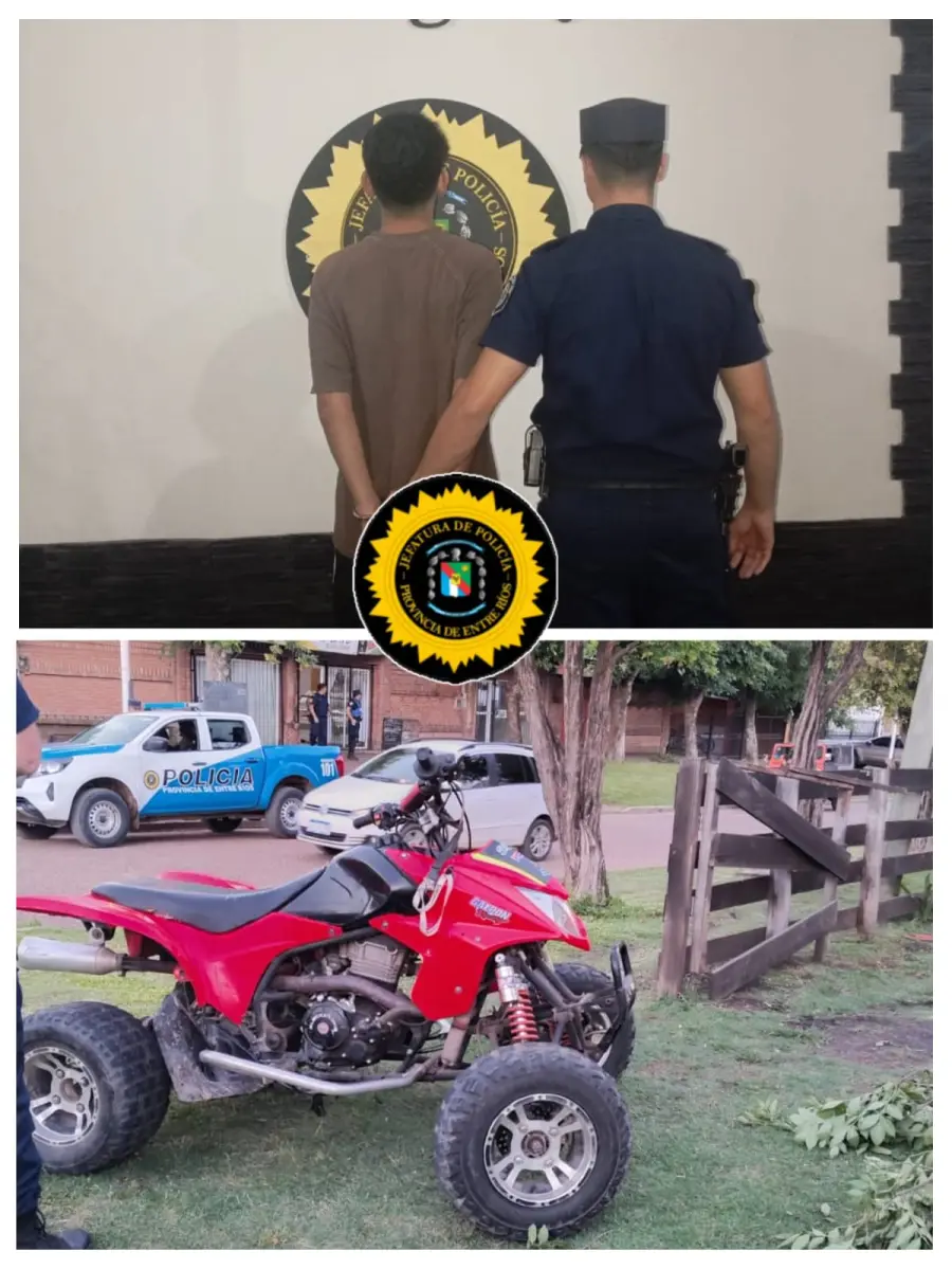Detuvieron a un joven por conducci&oacute;n temeraria de un cuatriciclo (foto Polic&iacute;a de Entre R&iacute;os)