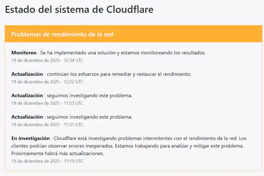 La compa&ntilde;&iacute;a asegura que implement&oacute; una soluci&oacute;n, sin embargo, los reportes contin&uacute;an. (Cloudflare)