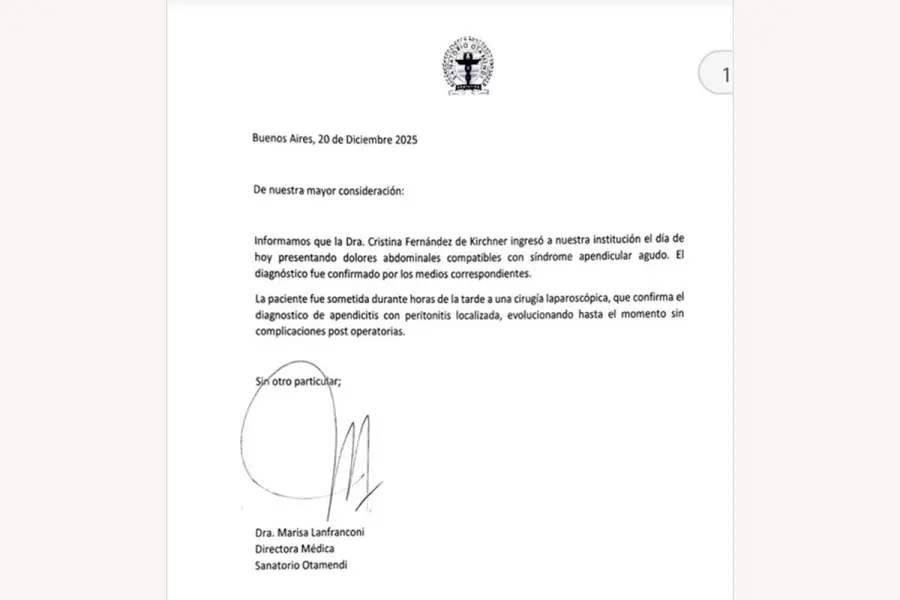 El parte m&eacute;dico del Sanatorio Otamendi. Foto: NA.