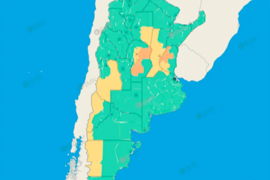 El detalle de la alerta para Entre R&iacute;os y otras provincias. Foto: SMN.