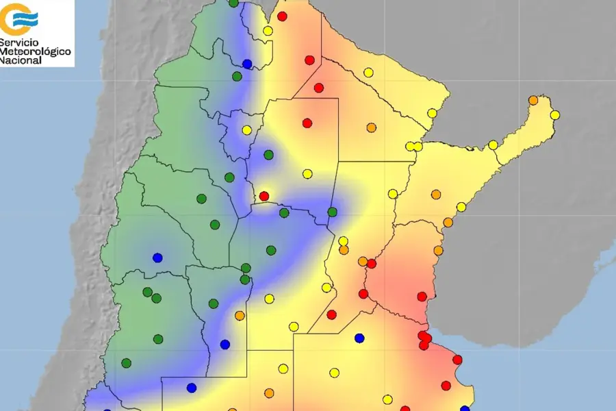 Paran&aacute; y Gualeguaych&uacute;, los dos departamentos afectados por posibles incendios. Foto: SMN.