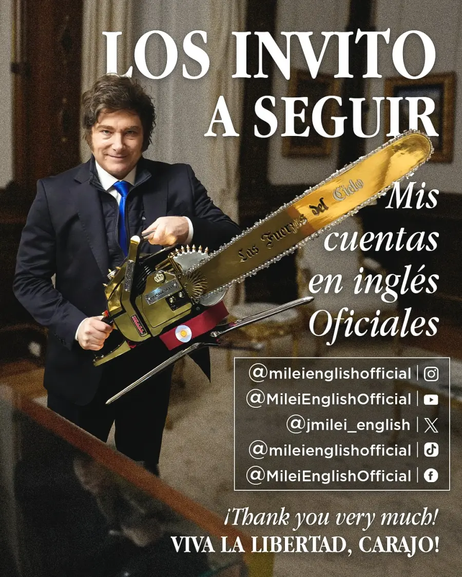 Javier Milei lanz&oacute; sus cuentas oficiales en ingl&eacute;s