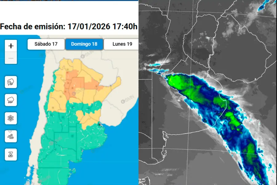Alerta amarilla por tormentas para este domingo en el sur entrerriano (captura SMN)