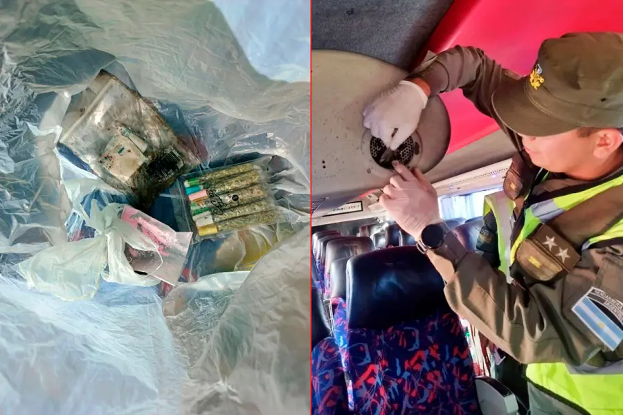 Hallaron drogas en un micro de hinchas durante un operativo (foto Gendarmer&iacute;a Nacional)