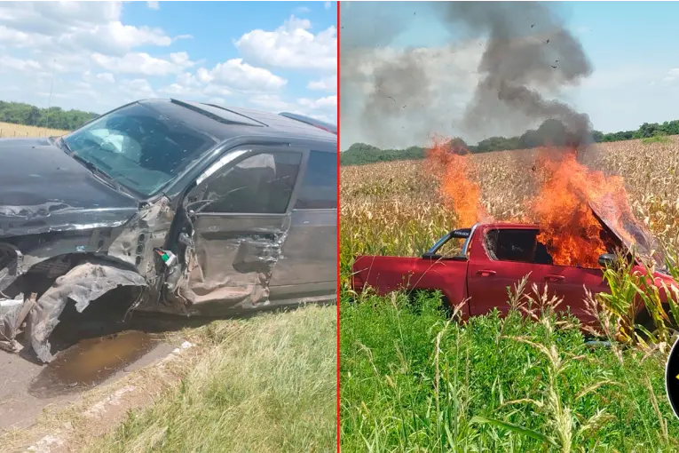 Se produjo un choque frontal de camionetas en la Ruta 12: una se incendió