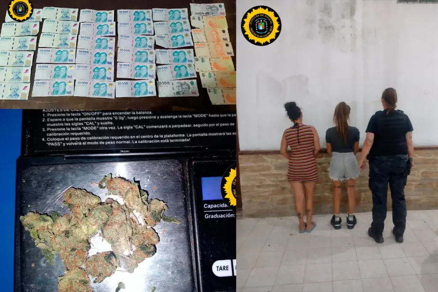 Dinero, droga y dos detenidas en Piedras Blancas. Foto: Departamental de La Paz.