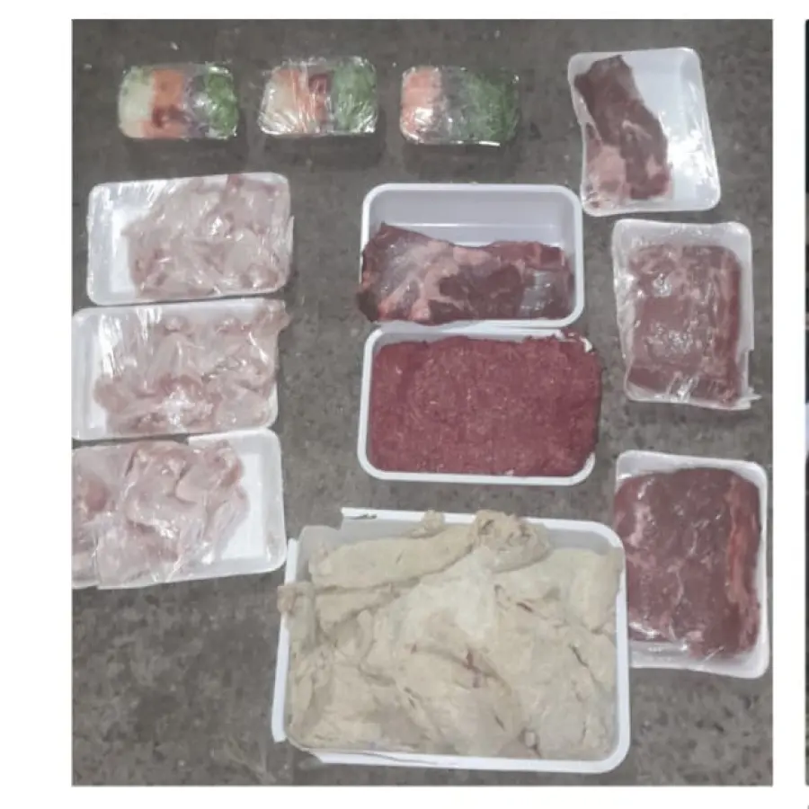 Las bandejas de carne recuperadas (foto Polic&iacute;a de Entre R&iacute;os)