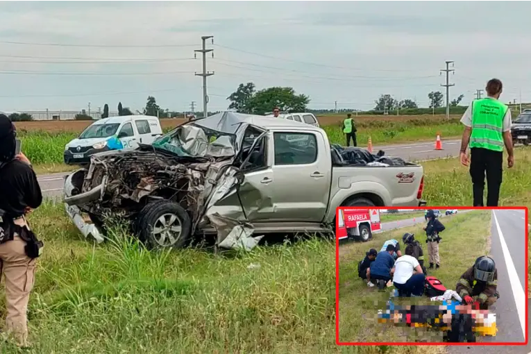 Una camioneta con seis ocupantes chocó con un camión en Rafaela: el conductor de la pick-up quedó atrapado