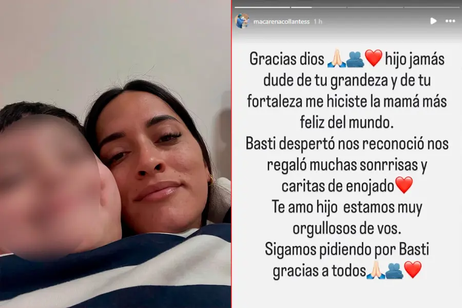 Basti&aacute;n junto a su mam&aacute;, Macarena Collantes / la publicaci&oacute;n en redes sociales