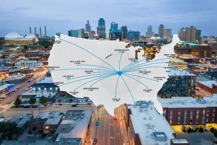 La distancia de Kansas con otras ciudades.