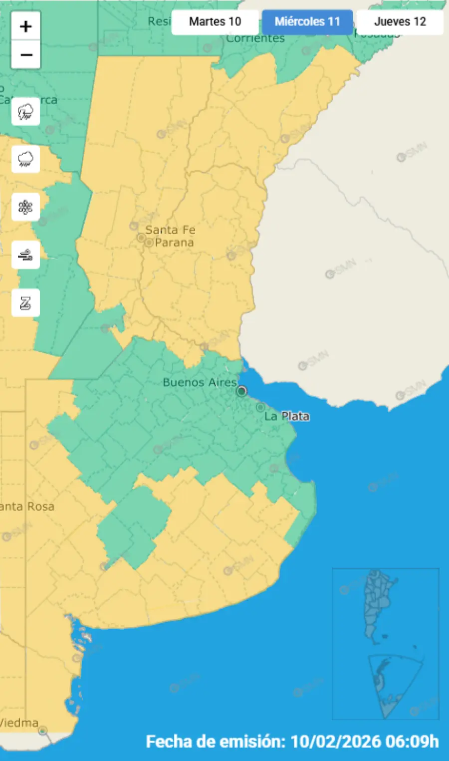 Alerta amarilla para el mi&eacute;rcoles