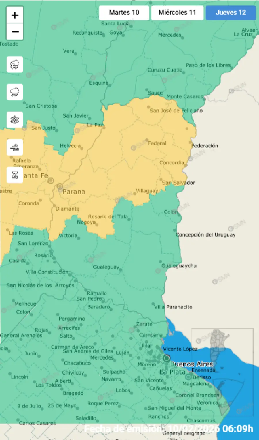 Alerta amarilla para el jueves