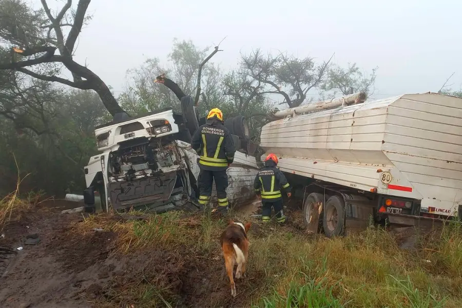 Cami&oacute;n despist&oacute; y volc&oacute; en ruta 12- Bomberos Voluntarios