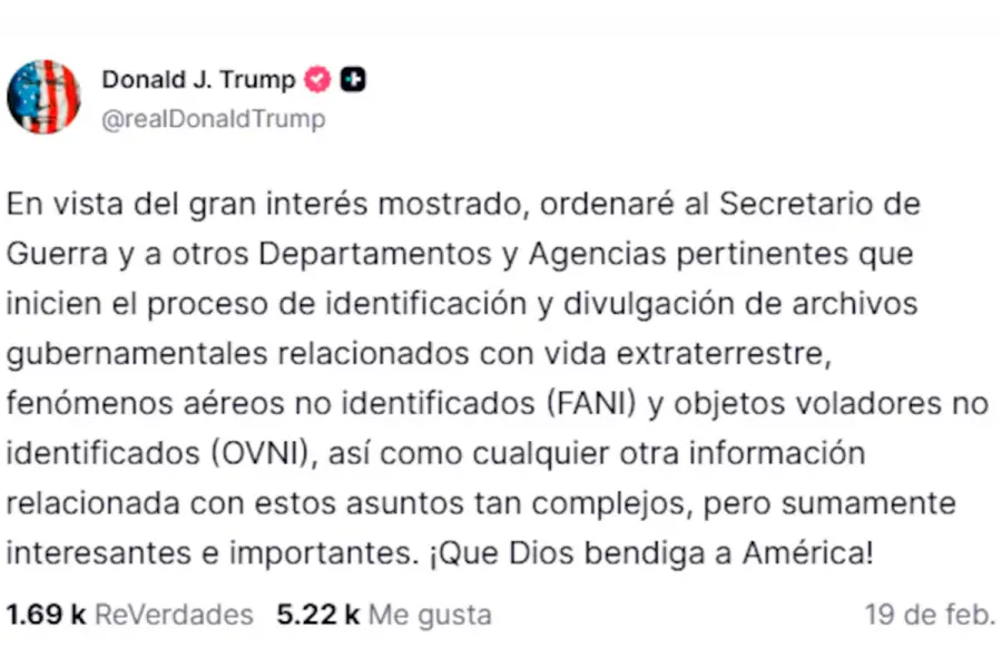 Trump orden&oacute; desclasificar archivos sobre ovnis