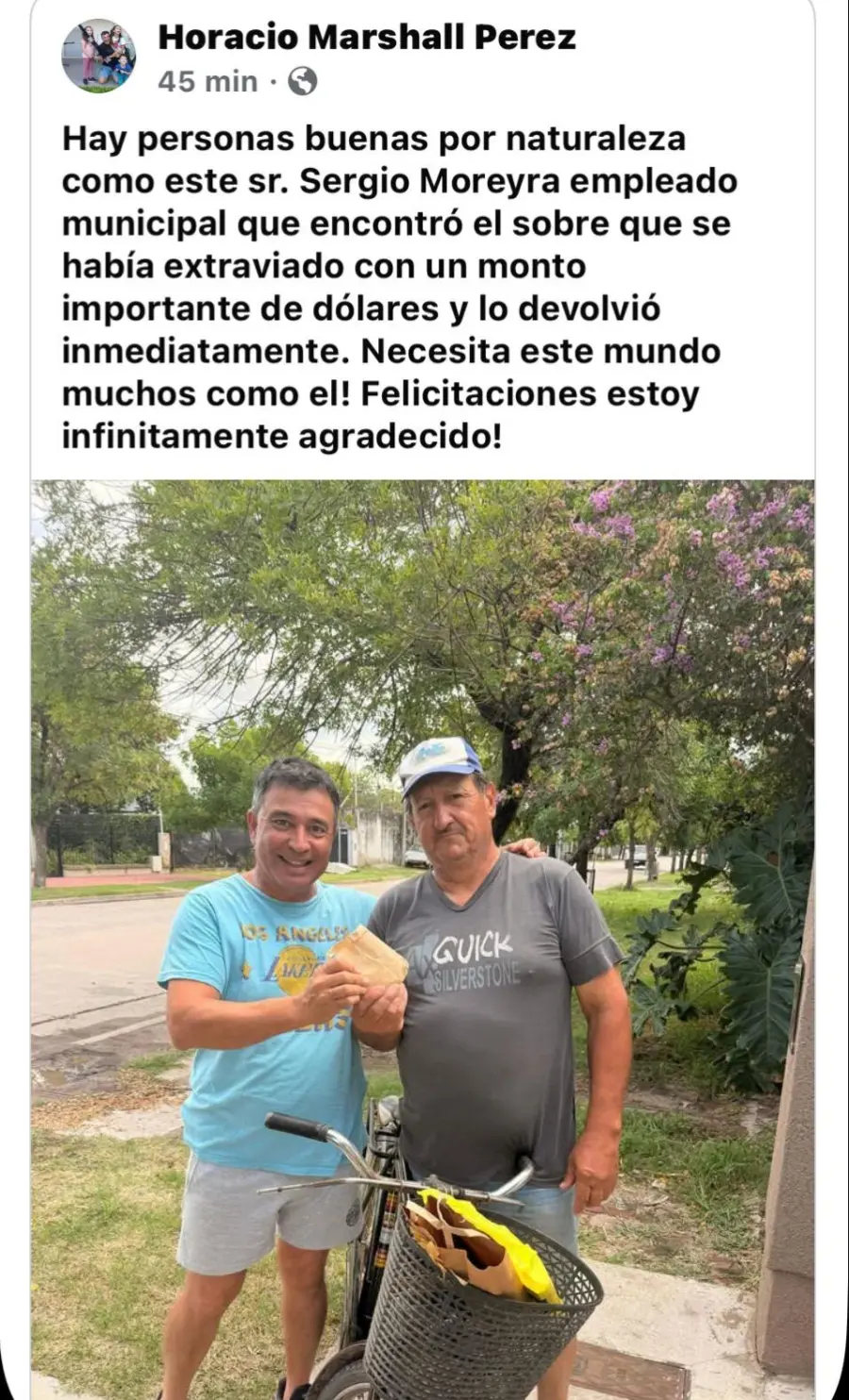 La publicaci&oacute;n del due&ntilde;o del sobre de dinero que hab&iacute;a sido extraviado.