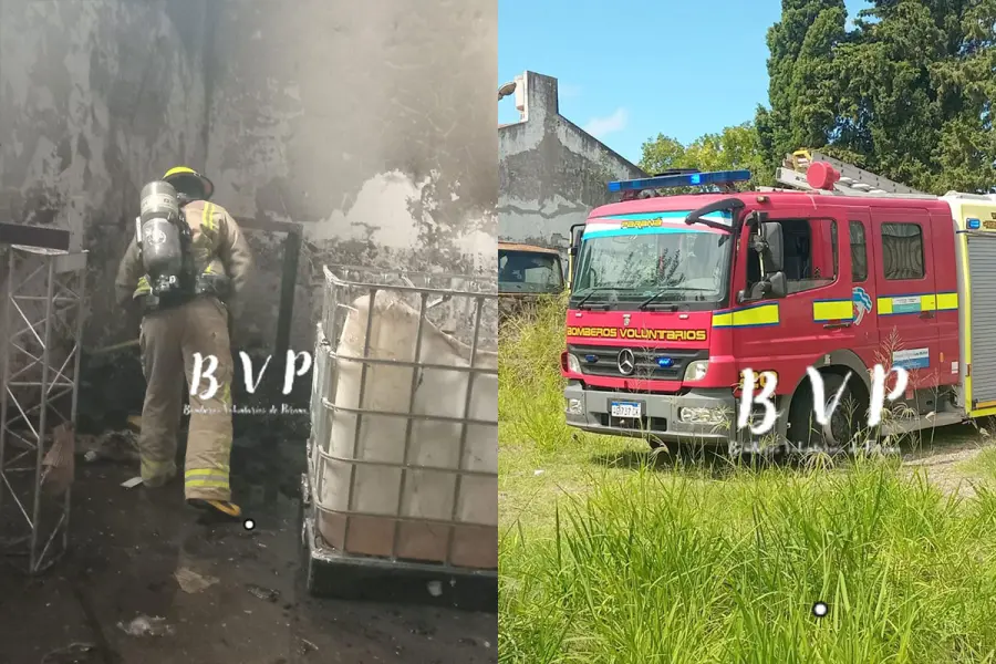 Incendio en un galp&oacute;n abandonado en calle Blas Parera. Foto: Bomberos Voluntarios.