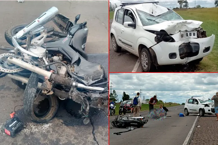 Policía que viajaba hacia San Benito chocó en su moto contra un auto en Ruta 20