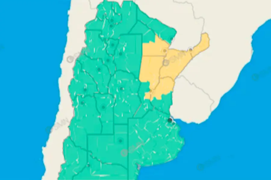 As&iacute; seguir&aacute; el alerta este lunes. Foto: SMN.