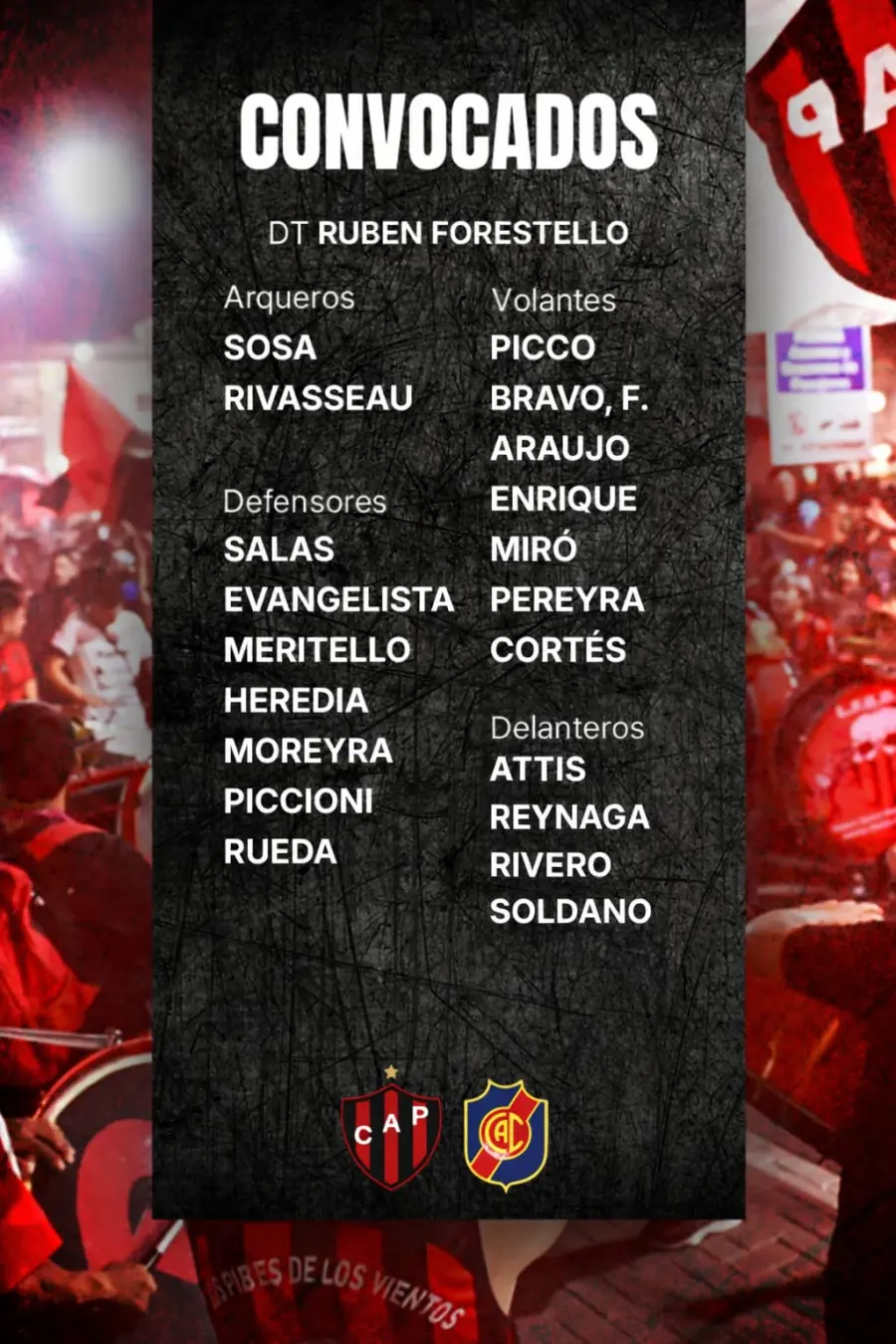 Los convocados de Rub&eacute;n Dar&iacute;o Forestello (foto Club Atl&eacute;tico Patronato)