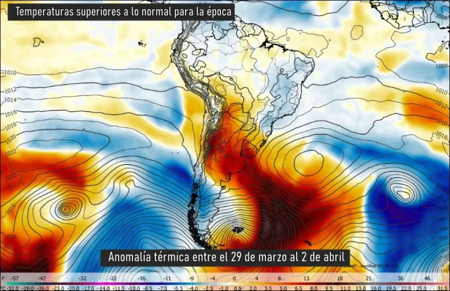 Anomal&iacute;a t&eacute;rmica positiva en el tramo final del mes de marzo y primeros d&iacute;as de abril 2026 (fuente Infoagro)