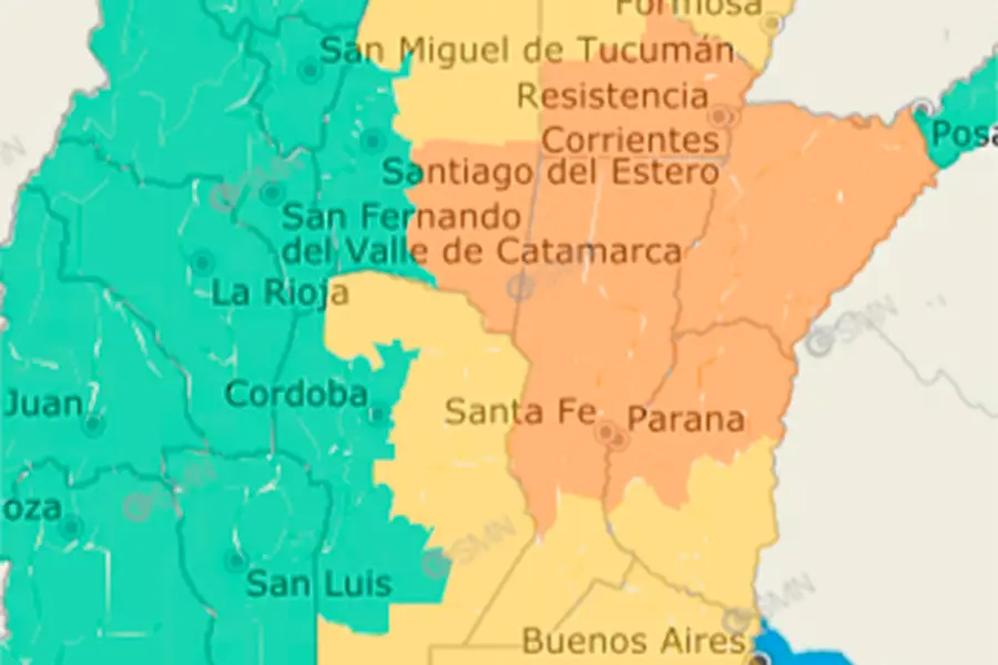 La alerta vigente para este lunes. Foto: SMN.