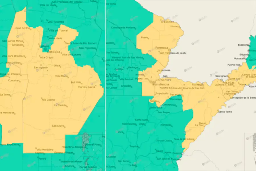 Zonas bajo alerta amarilla por tormentas (Captura SMN).