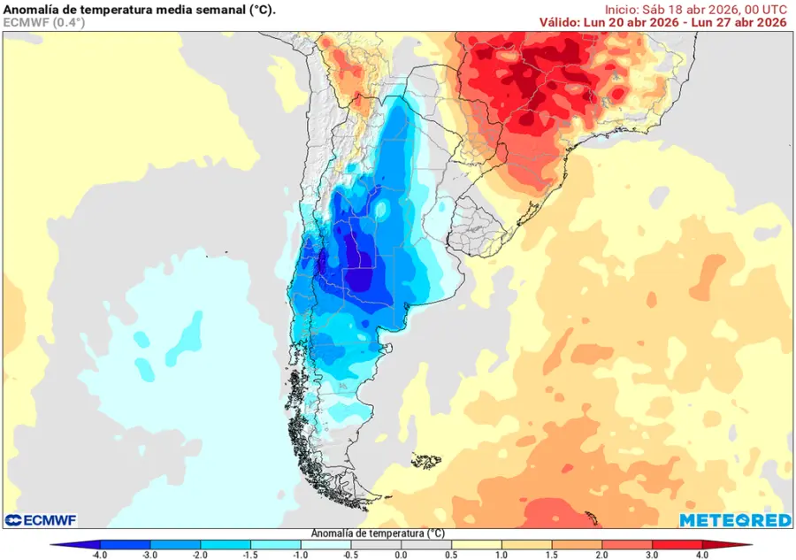 Anomal&iacute;a de temperatura prevista hasta el 26 de abril