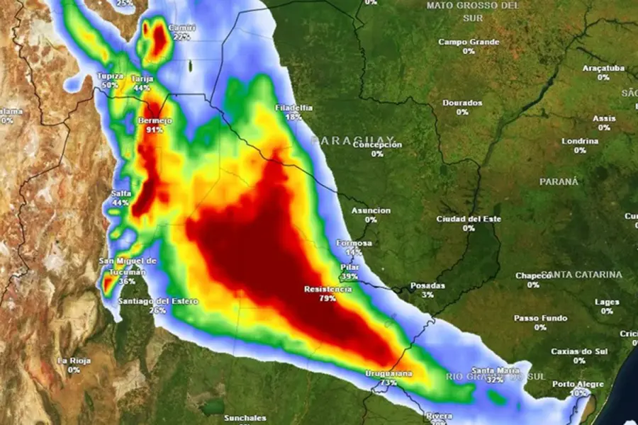 Se avecinan tormentas en Entre R&iacute;os. Foto: Meteored.