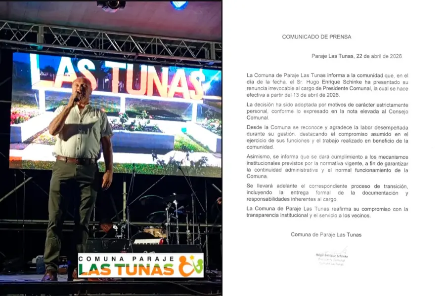 Hugo Enrique Schinke / el comunicado de la Comuna de Paraje Las Tunas