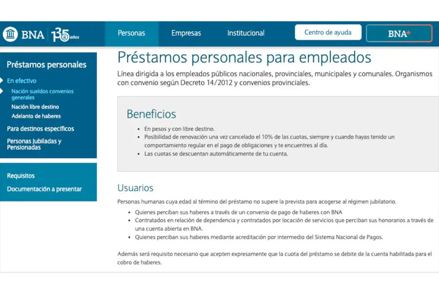 As&iacute; es este pr&eacute;stamo del Banco Naci&oacute;n (Foto: BNA).