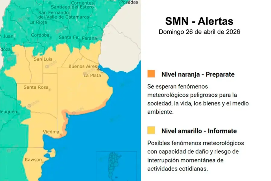 Alerta amarilla por vientos (fuente SMN)
