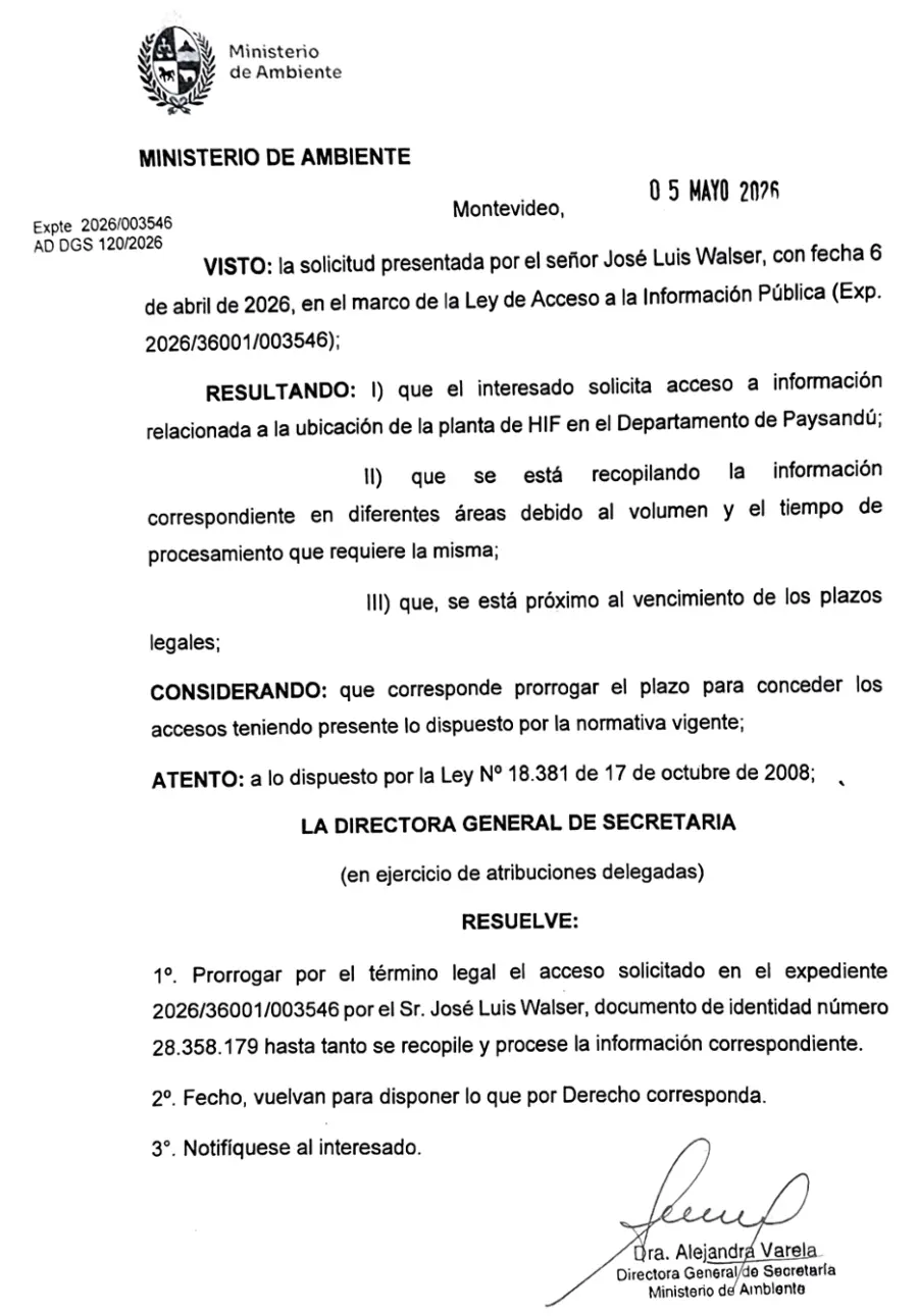 La notificaci&oacute;n del gobierno uruguayo al municipio de Col&oacute;n