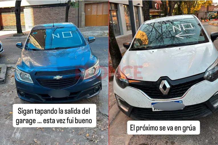 Comerciante escrachó autos mal estacionados frente a su garage en Paraná
