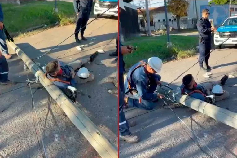 Recibió el alta el operario herido al caer de un poste en Paraná