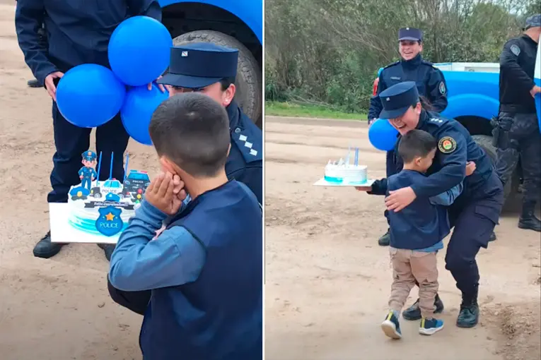 Niño celebró su cumpleaños con temática policial y recibió una sorpresa