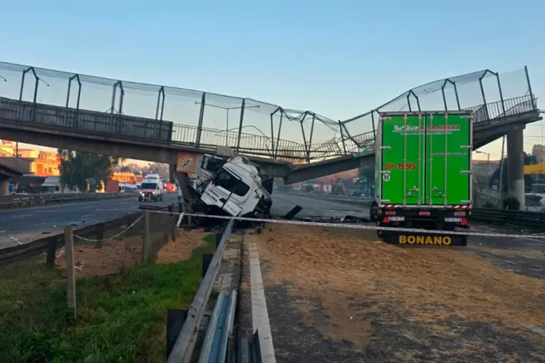Un camión chocó un puente y provocó su derrumbe