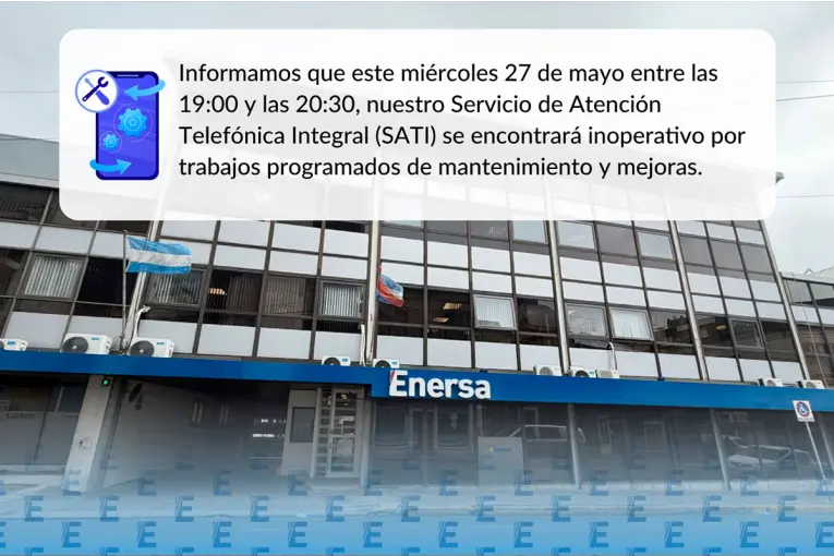 El servicio telefónico de Enersa estará fuera de funcionamiento por tareas técnicas
