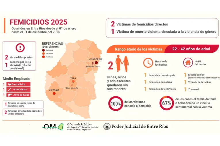 Revelaron datos sobre los femicidios ocurridos en Entre Ríos durante 2025