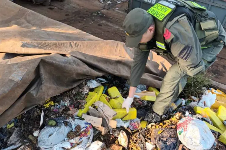 Hallaron 24 kilos de marihuana ocultos en un contenedor de residuos