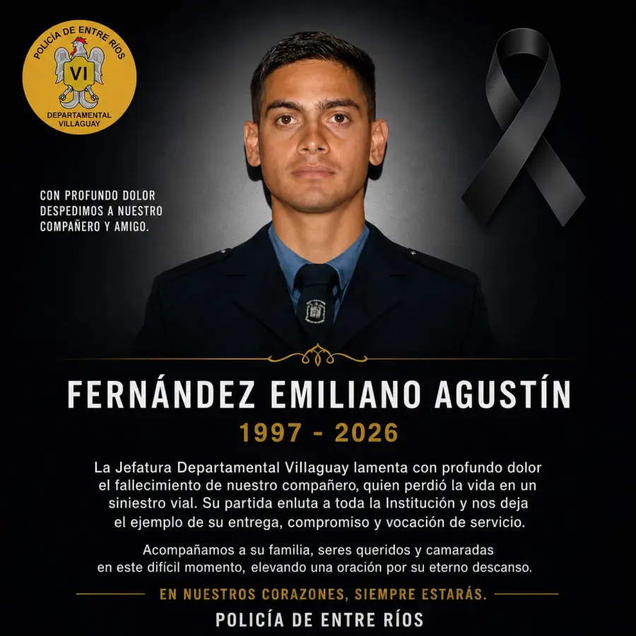 Emiliano Agustín Fernández, víctima de fatal accidente (Policía de Entre Ríos)