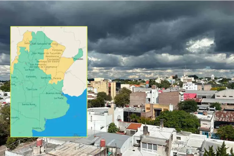 Alerta amarilla para gran parte de Entre Ríos: qué zonas recibirán hasta 70 mm de lluvia y granizo