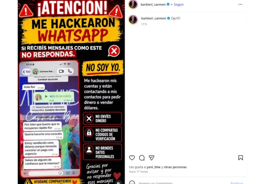 Carmen Barbieri advirti&oacute; de la estafa.