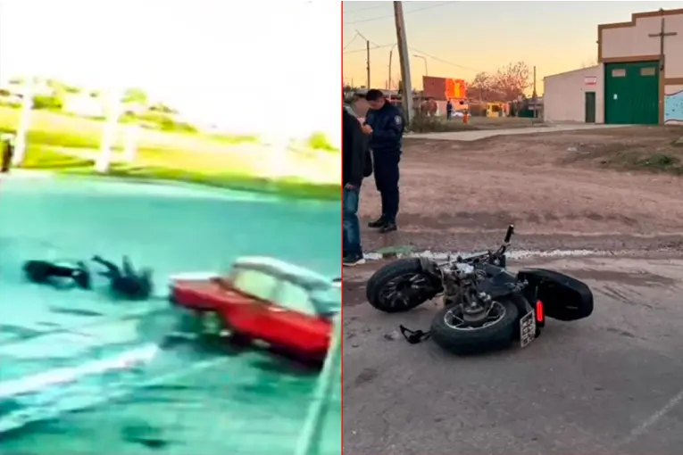 Video: moto chocó contra un auto en zona de intenso tránsito de Concepción del Uruguay