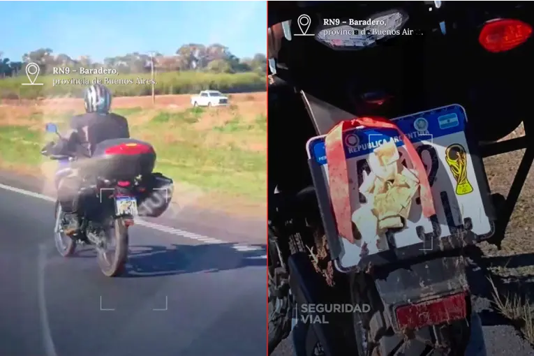 Video: sancionaron a policía que circulaba en moto con la patente tapada con cinta