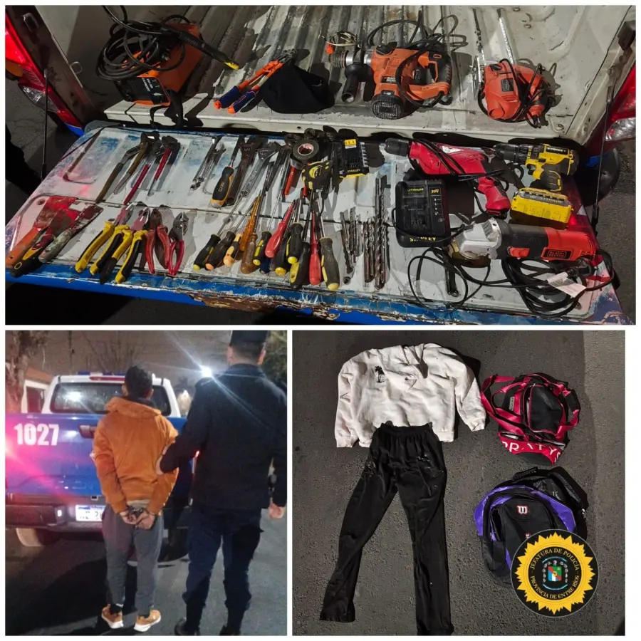 Detenido en Paraná y herramientas recuperadas (foto Policía de Entre Ríos)
