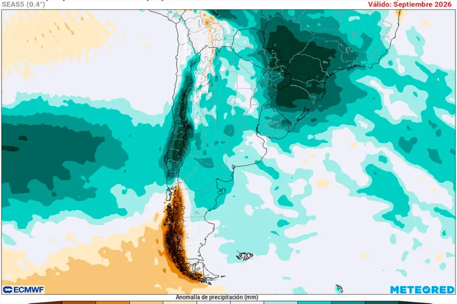 Anomal&iacute;a de precipitaciones para el mes de septiembre seg&uacute;n nuestro modelo de referencia el ECMWF. (Meterored)