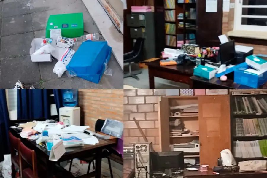 Destrozos en la Escuela Secundaria de Paraná. Foto: Policiales y Judiciales.