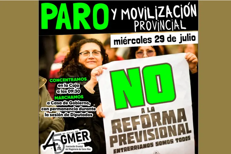 Agmer realizará un paro con movilización este miércoles por la reforma previsional en Entre Ríos