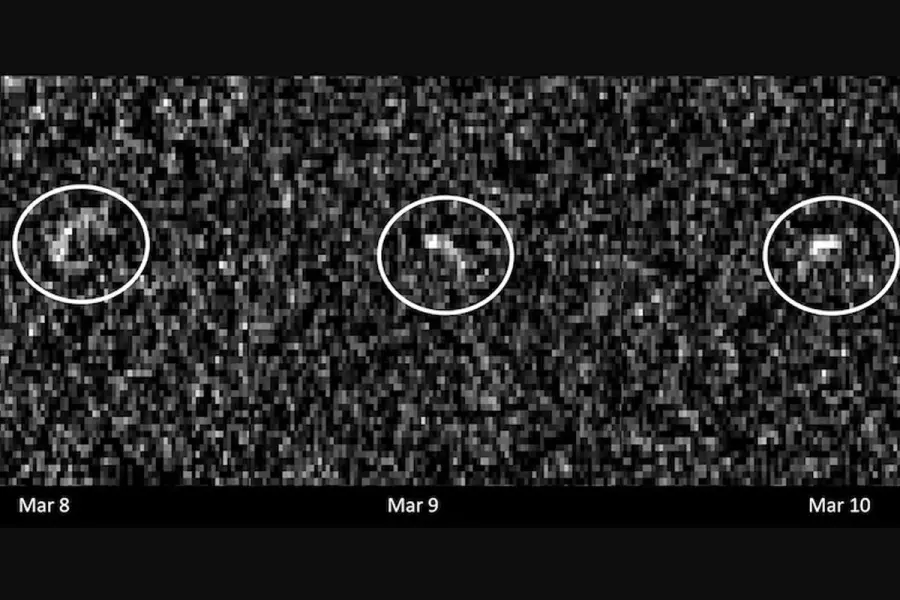 Estas im&aacute;genes del asteroide Apophis fueron registradas en marzo de 2021 por antenas de radio en el complejo Goldstone de Deep Space Network en California.