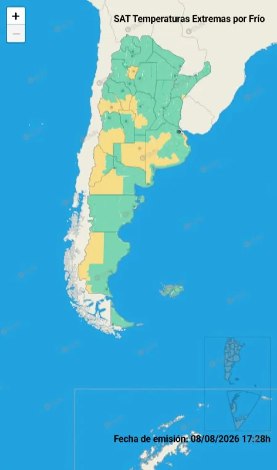 Alertas por fr&iacute;o extremo en gran parte del pa&iacute;s (fuente SMN)